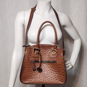 London Fog Brown Faux Leather Ostrich Satchel Bag w/ Detachable Strap